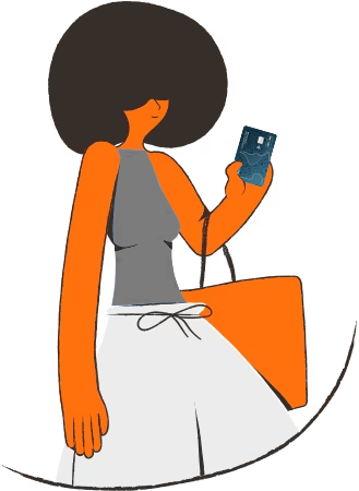ilustração mulher segurando cartão de crédito